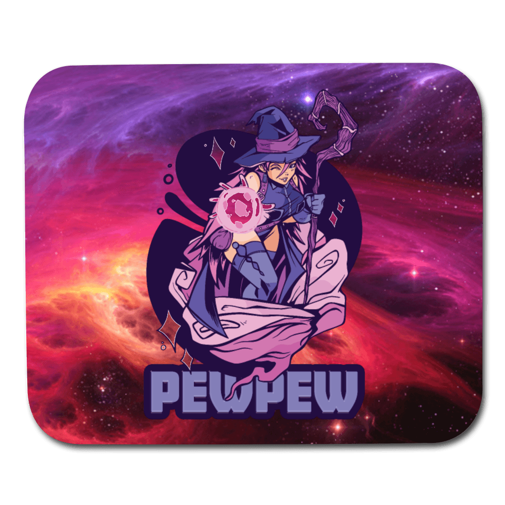 Pew Pew Purple Mage Witch Galaxy Mouse Pad - white