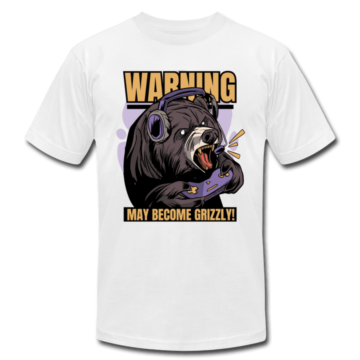 Warning May Become Grizzly Gaming Bear Unisex T-Shirt - white