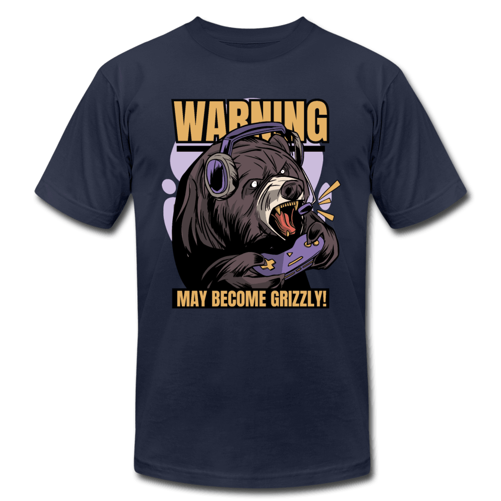 Warning May Become Grizzly Gaming Bear Unisex T-Shirt - navy