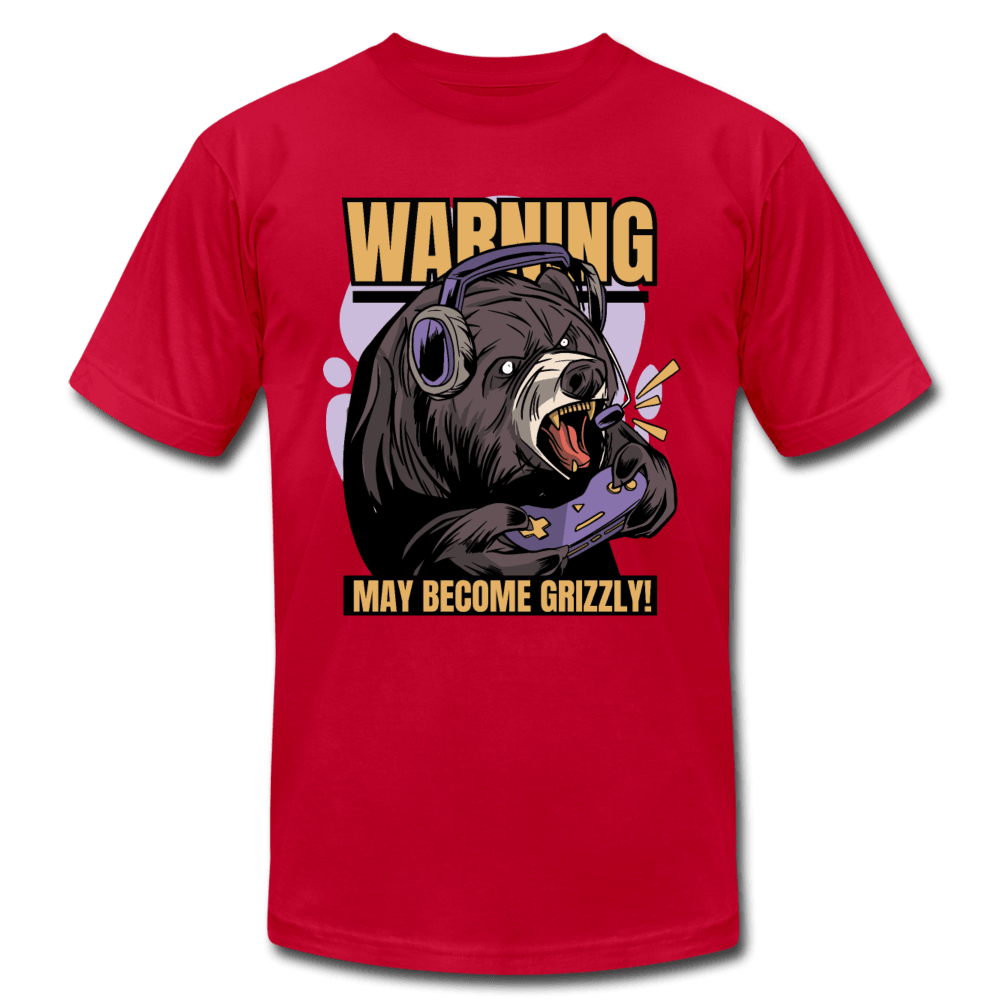 Warning May Become Grizzly Gaming Bear Unisex T-Shirt - red
