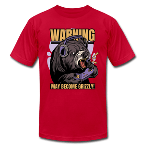 Warning May Become Grizzly Gaming Bear Unisex T-Shirt - red