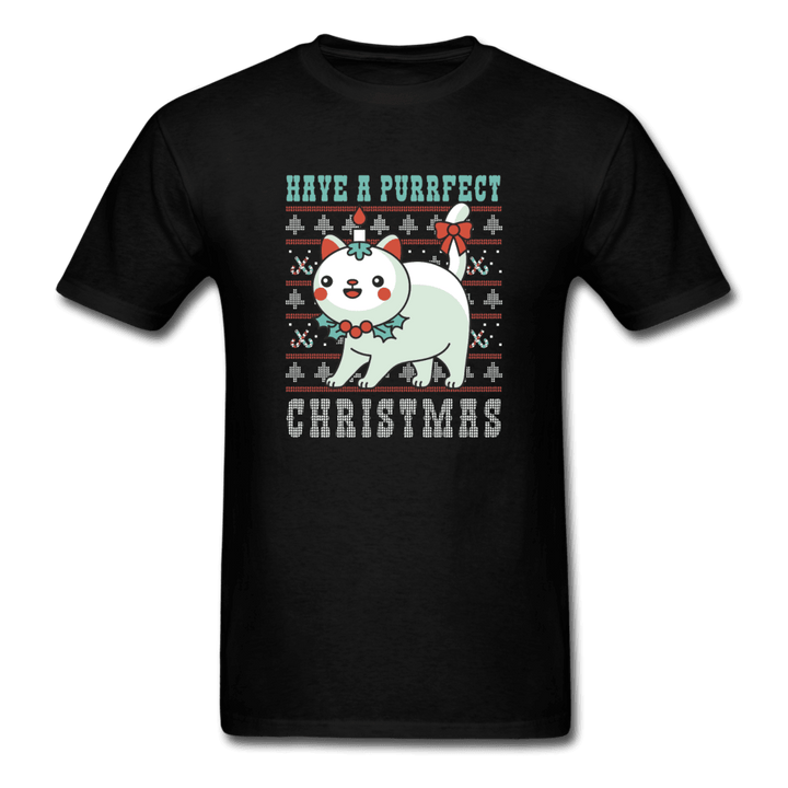 Have a Purffect Christmas Cute Cat T-Shirt - black