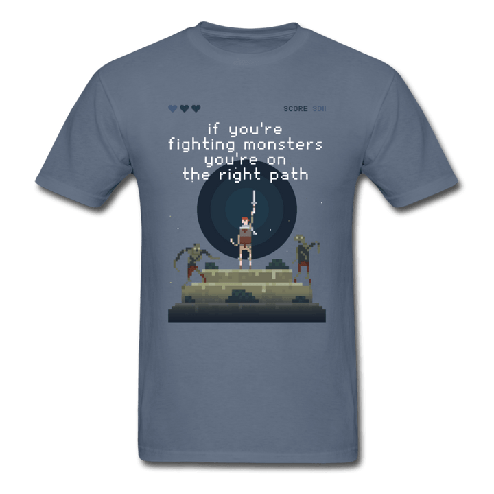 Fight Monsters Classic RPG Gaming T-Shirt - denim