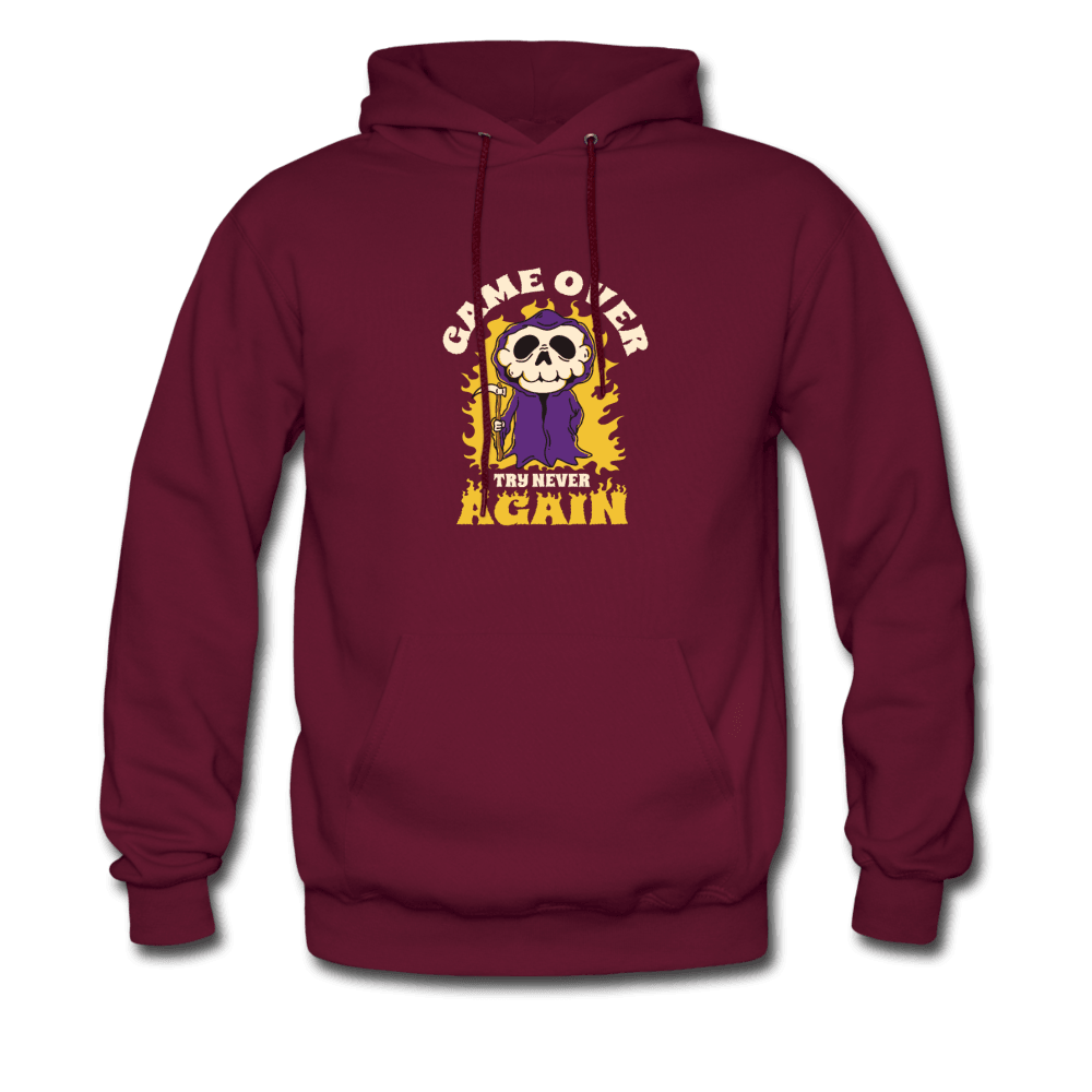 Game Over Try Never Again Skull Reaper Unisex Hoodie - burgundy