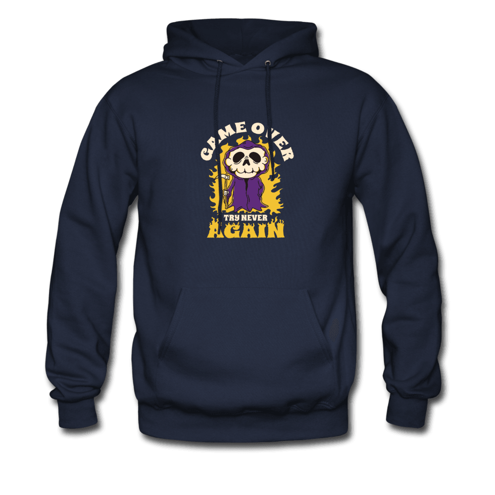 Game Over Try Never Again Skull Reaper Unisex Hoodie - navy