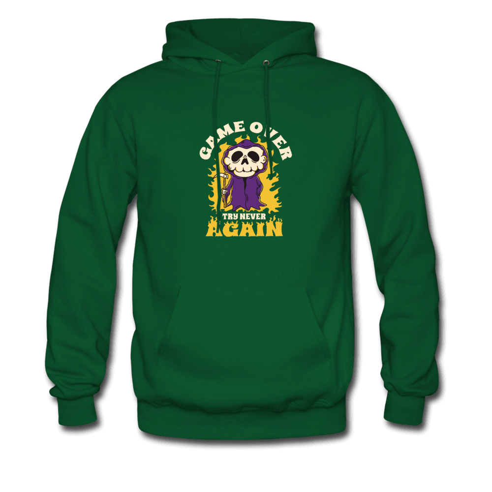 Game Over Try Never Again Skull Reaper Unisex Hoodie - forest green