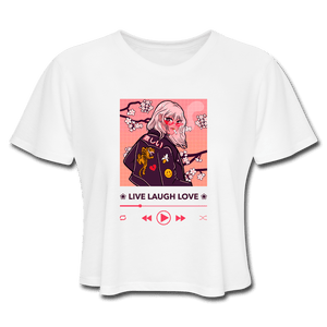 Live, Laugh, Love Music Player Anime Girl Cropped Top - white