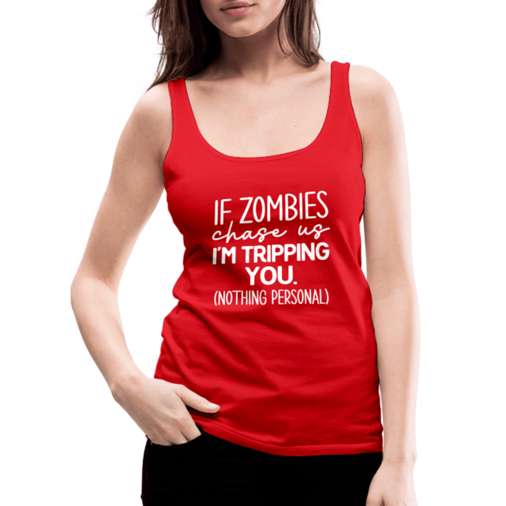 Zombie Chase Funny Quote Tank Top - red
