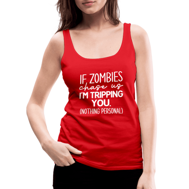 Zombie Chase Funny Quote Tank Top - red