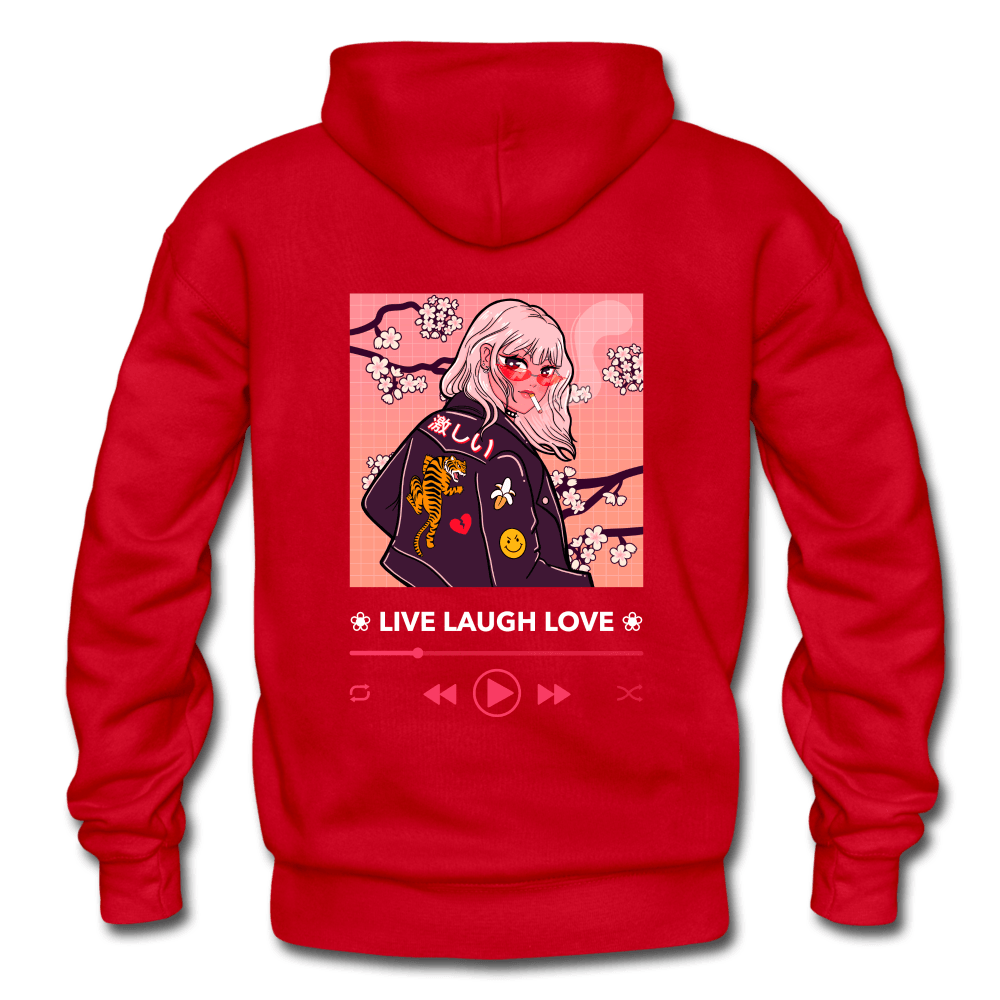 Live, Laugh, Love Sakura Anime Girl Hoodie - red