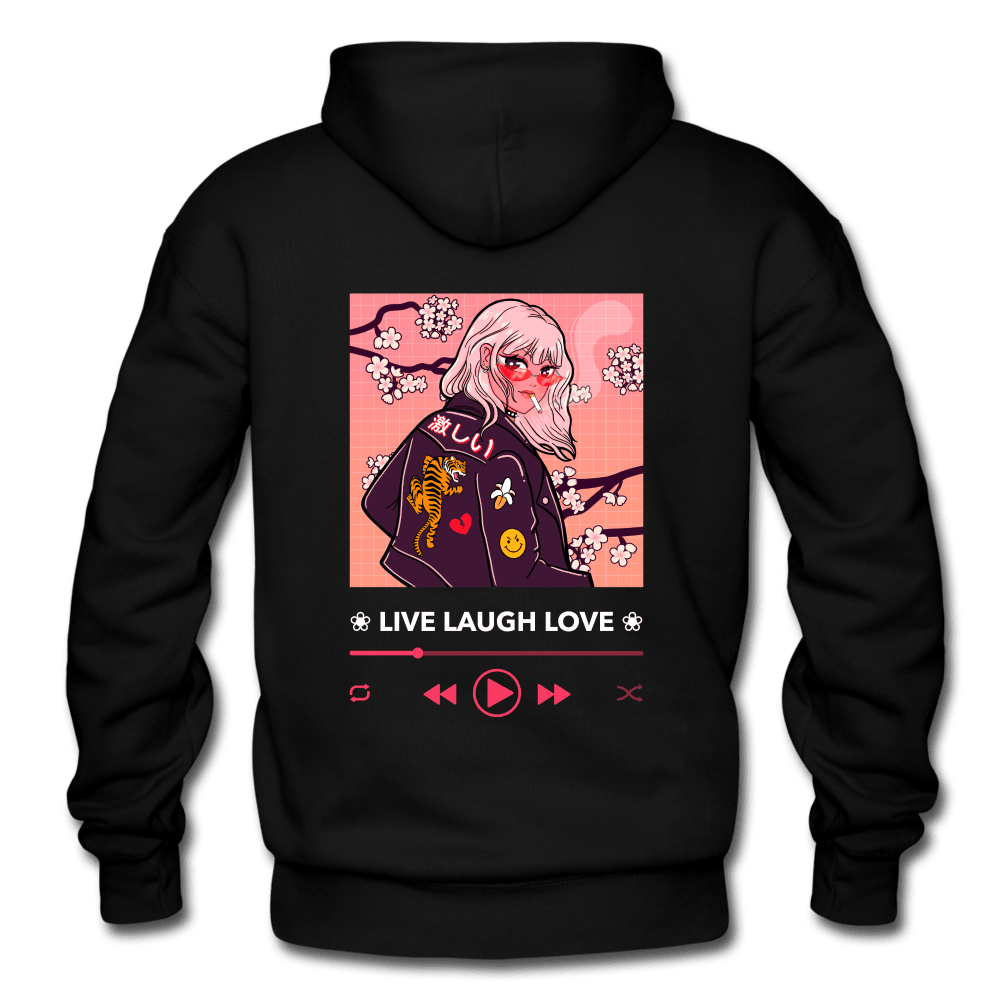 Live, Laugh, Love Sakura Anime Girl Hoodie - black