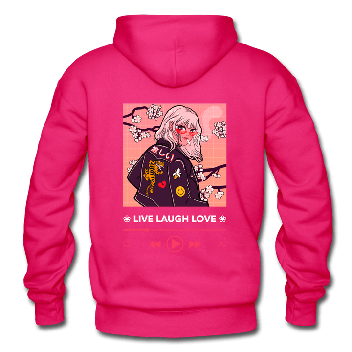 Live, Laugh, Love Sakura Anime Girl Hoodie - fuchsia