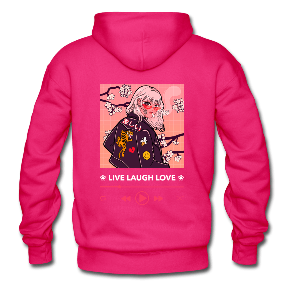 Live, Laugh, Love Sakura Anime Girl Hoodie - fuchsia