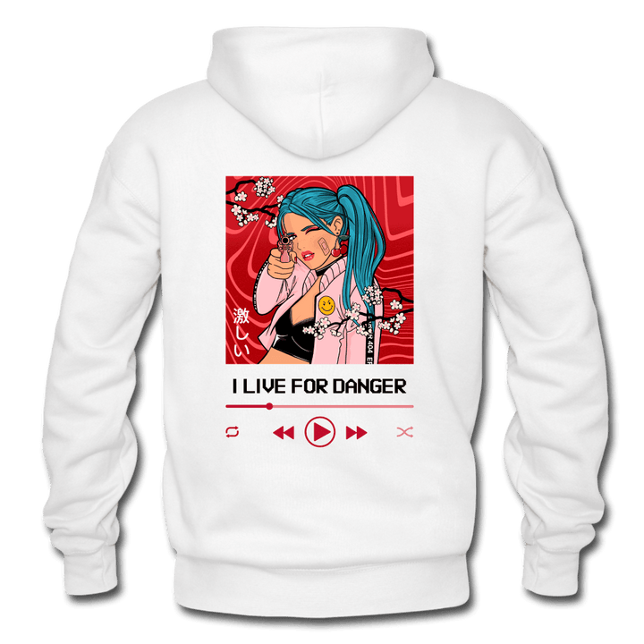 I Live for Danger Anime Girl Hoodie - white