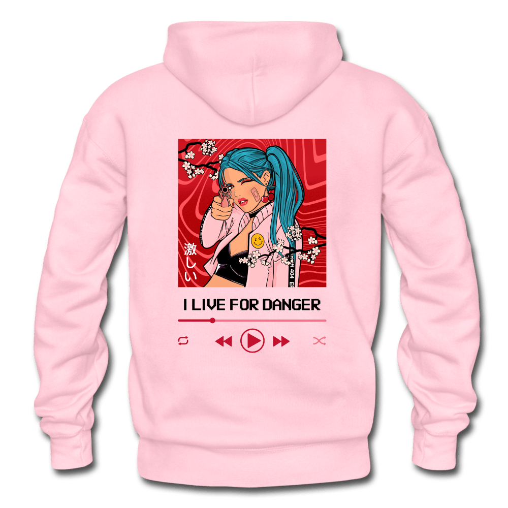 I Live for Danger Anime Girl Hoodie - light pink