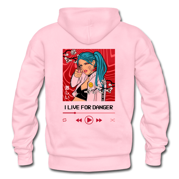 I Live for Danger Anime Girl Hoodie - light pink