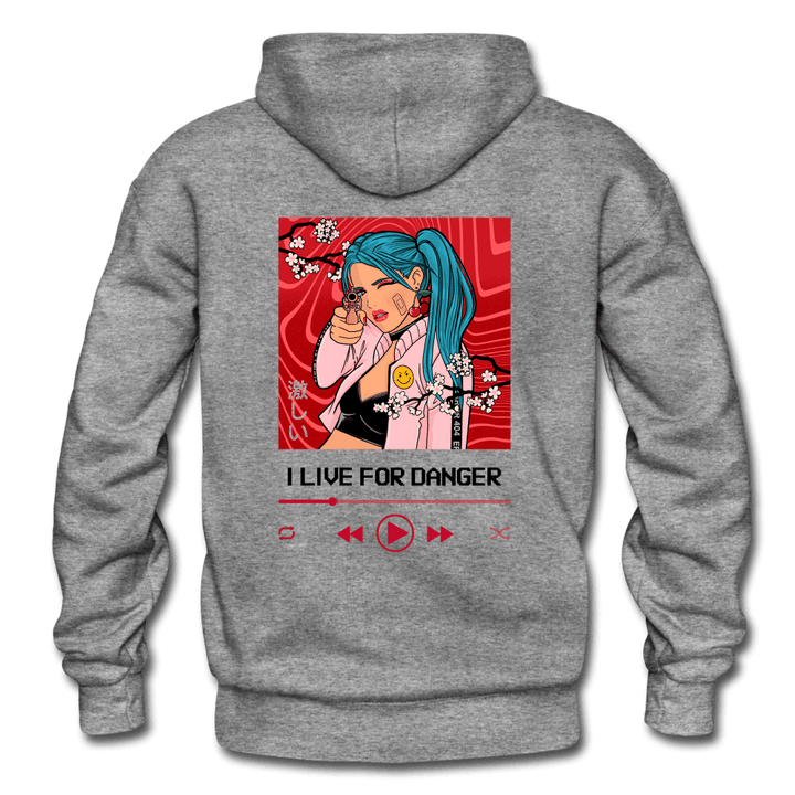 I Live for Danger Anime Girl Hoodie - graphite heather