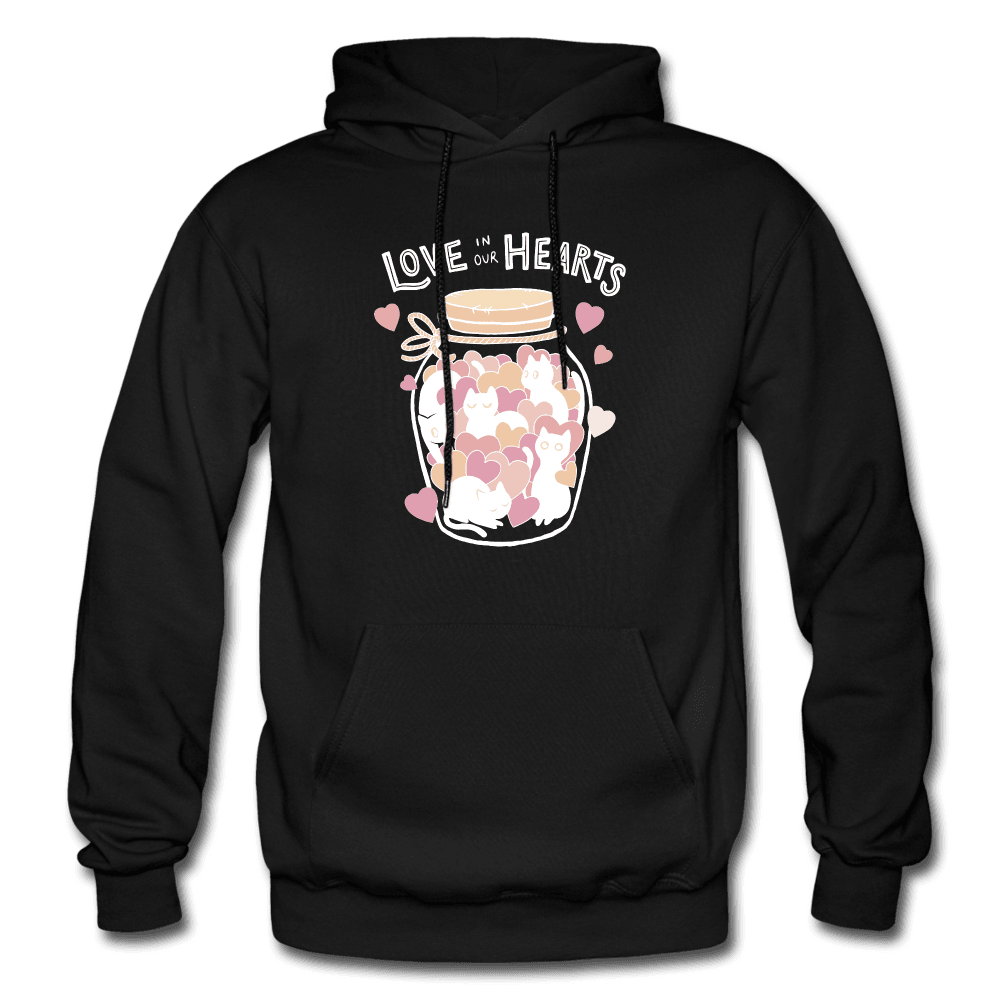 Love in Our Hearts Cute Cat Jar Hoodie - black