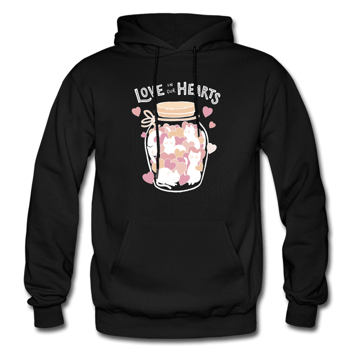 Love in Our Hearts Cute Cat Jar Hoodie - black