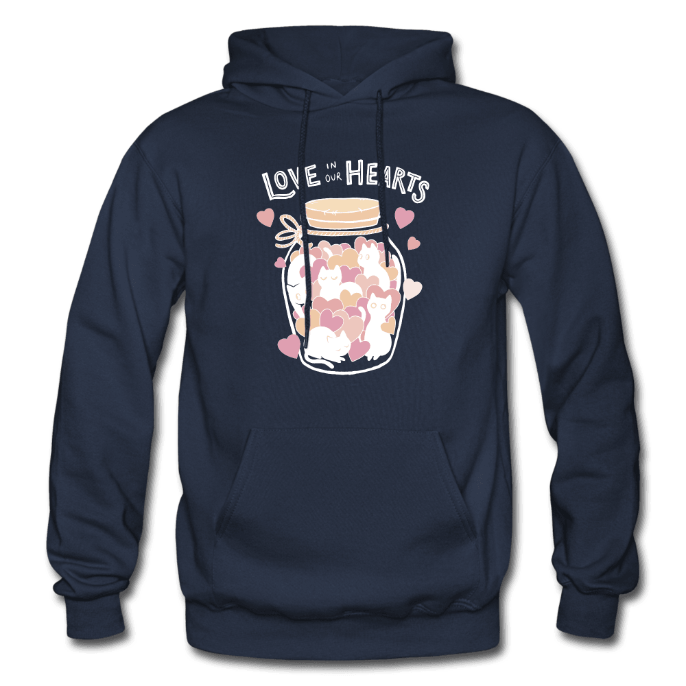 Love in Our Hearts Cute Cat Jar Hoodie - navy