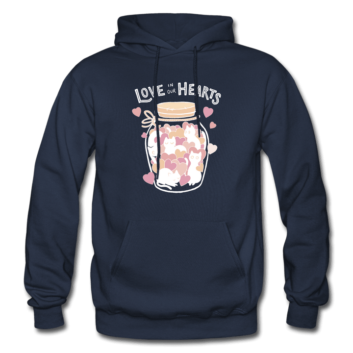 Love in Our Hearts Cute Cat Jar Hoodie - navy