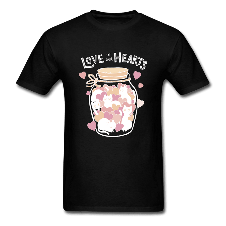 Love in Our Hearts Cute Cat Jar T-Shirt - black