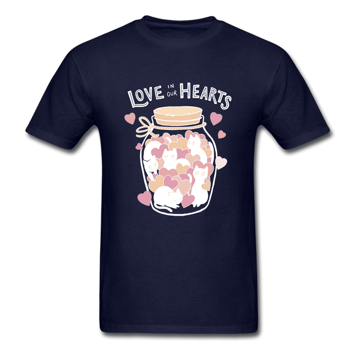 Love in Our Hearts Cute Cat Jar T-Shirt - navy