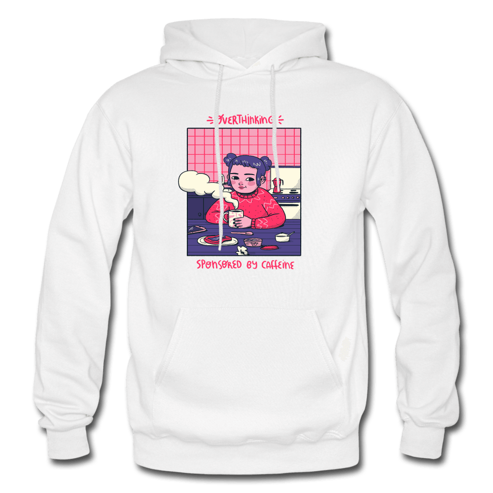 Overthinking Sponsored By Caffeine Cute Hoodie - white