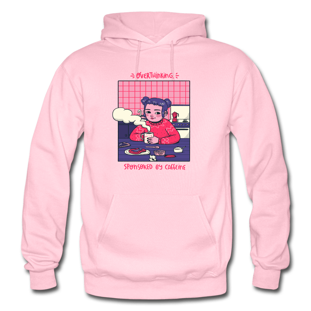 Overthinking Sponsored By Caffeine Cute Hoodie - light pink