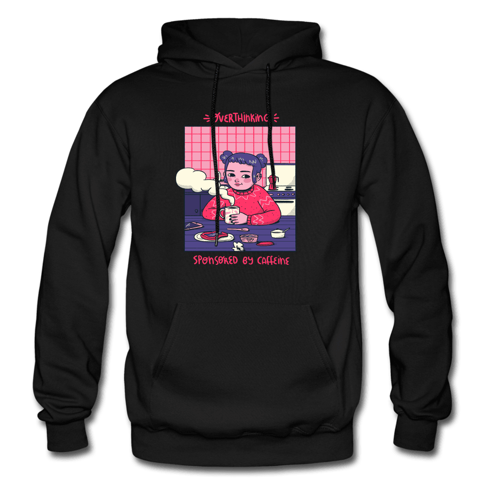 Overthinking Sponsored By Caffeine Cute Hoodie - black
