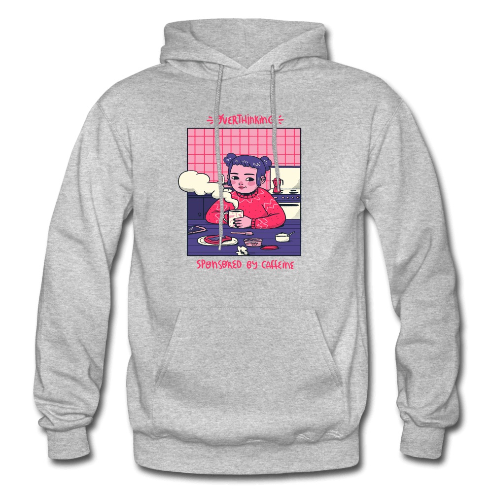 Overthinking Sponsored By Caffeine Cute Hoodie - heather gray