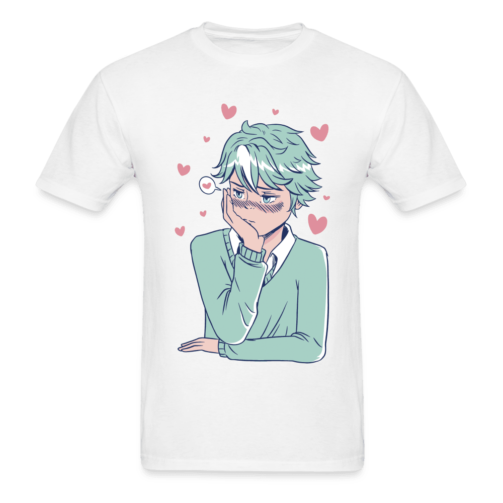 Shy Blushing Anime Boy T-Shirt - white
