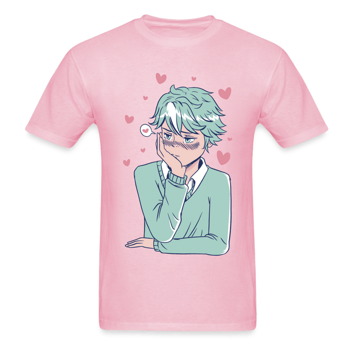 Shy Blushing Anime Boy T-Shirt - light pink
