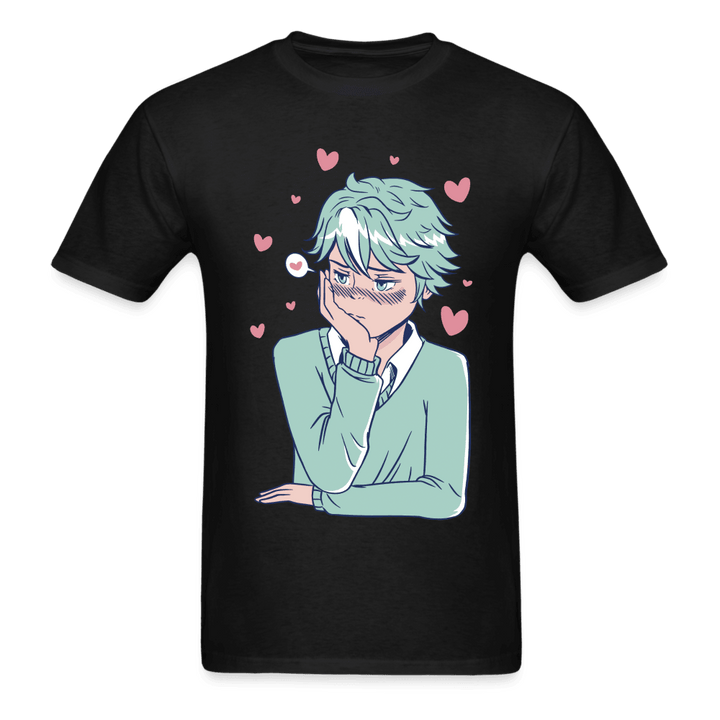 Shy Blushing Anime Boy T-Shirt - black