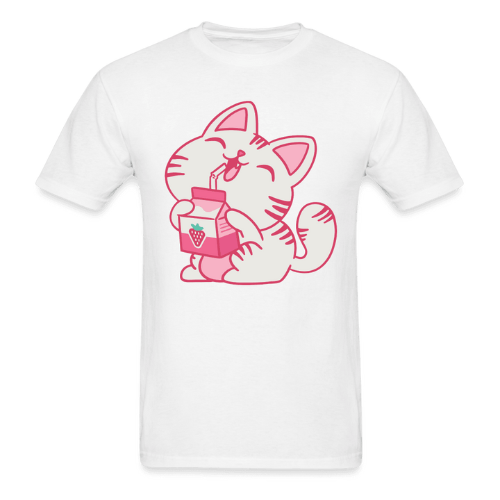Strawberry Milk Kawaii Neko Cat T-Shirt - white