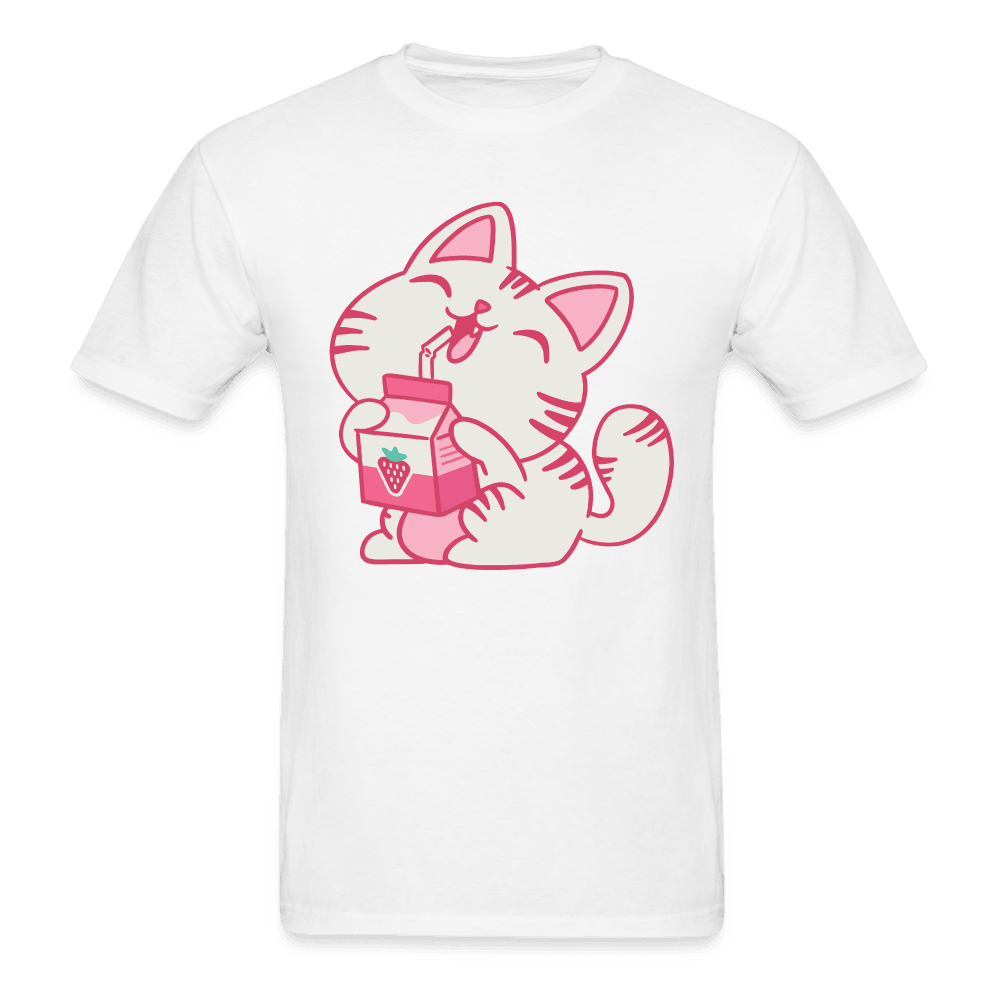 Strawberry Milk Kawaii Neko Cat T-Shirt - white