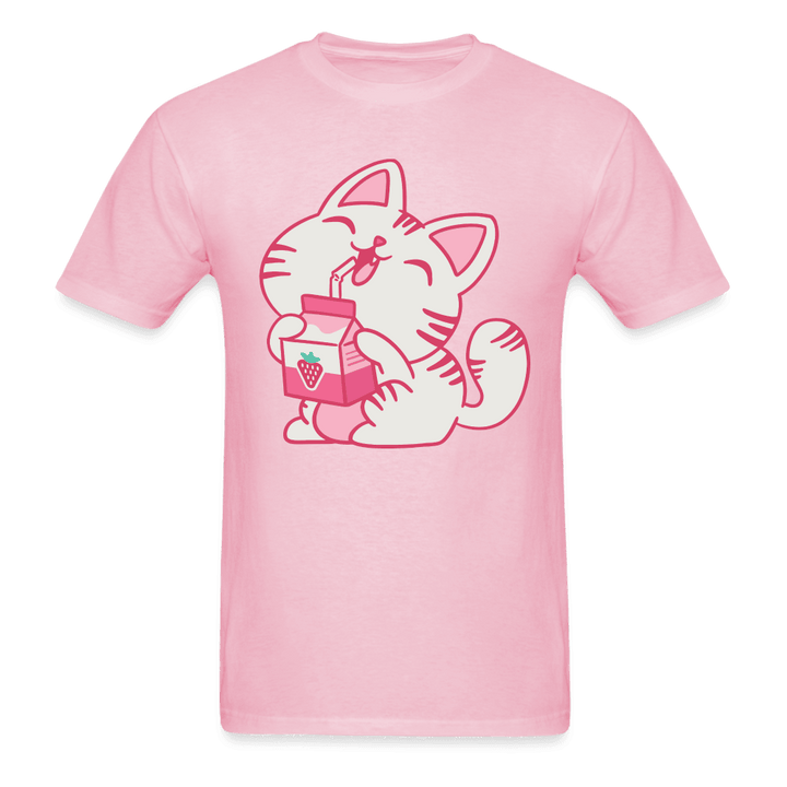 Strawberry Milk Kawaii Neko Cat T-Shirt - light pink