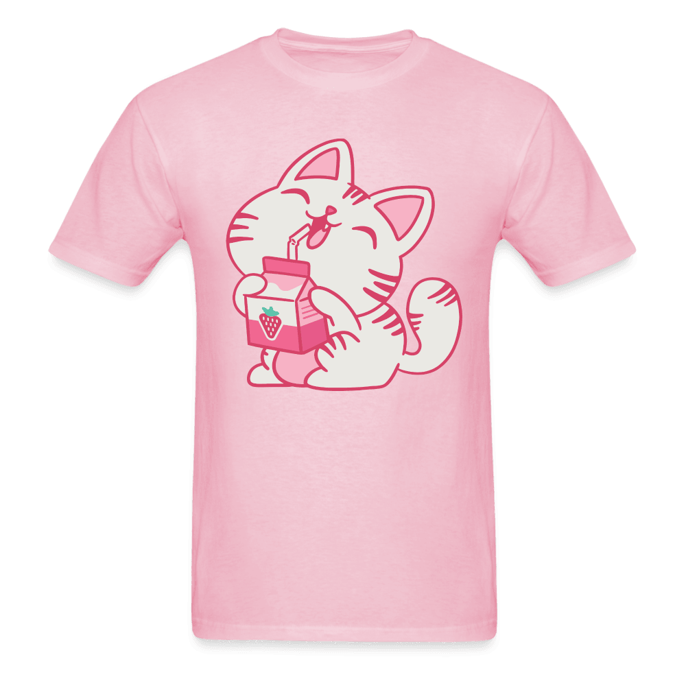 Strawberry Milk Kawaii Neko Cat T-Shirt - light pink