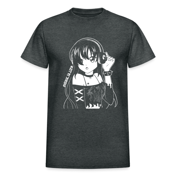 Music Is Life Anime Goth T-Shirt - deep heather