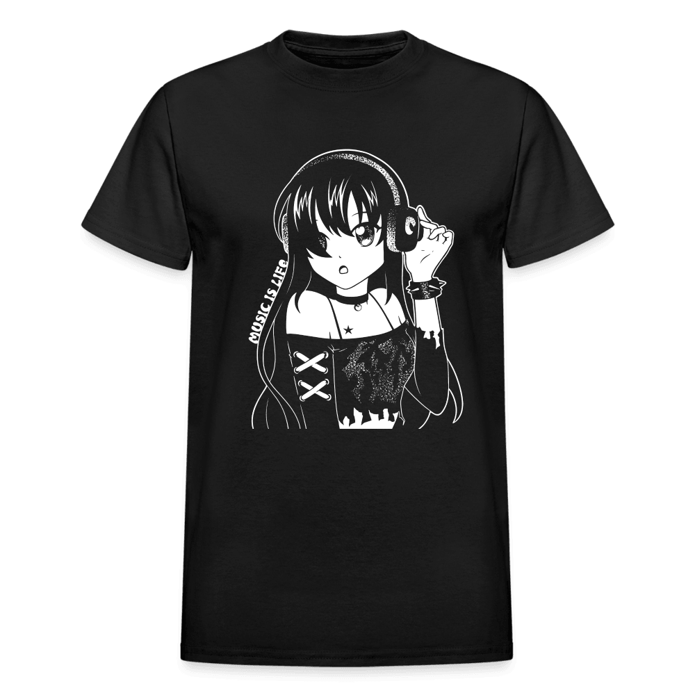 Music Is Life Anime Goth T-Shirt - black