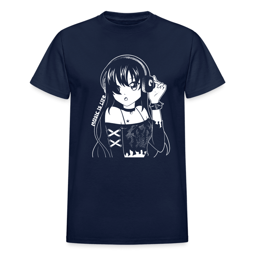 Music Is Life Anime Goth T-Shirt - navy