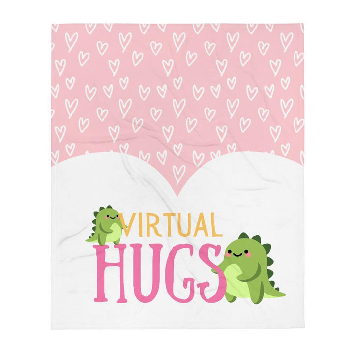 Virtual Hug Cute Dinosaurs and Hearts Throw Blanket - PlayWhatever